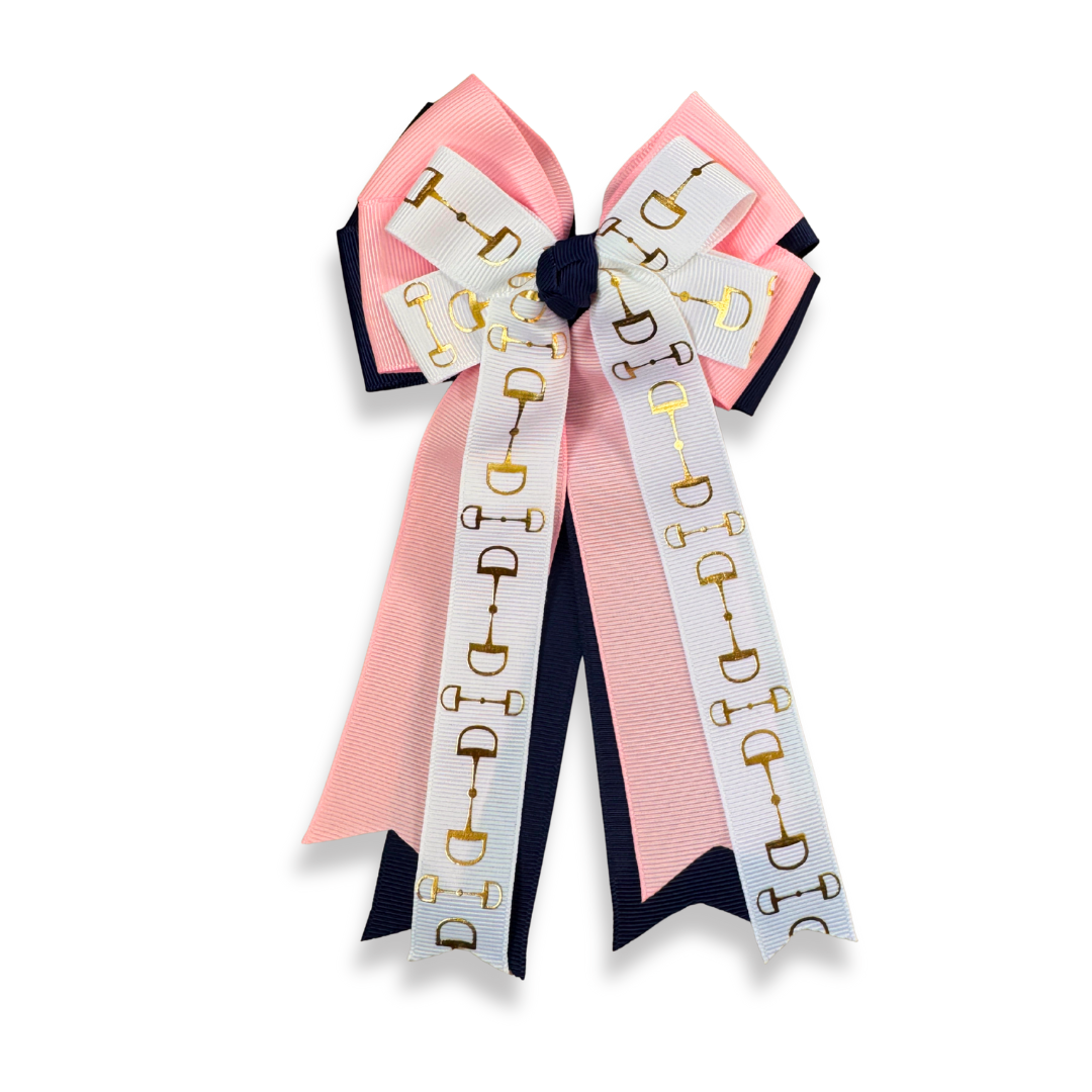 Moño de listones de colores con diseño ecuestre