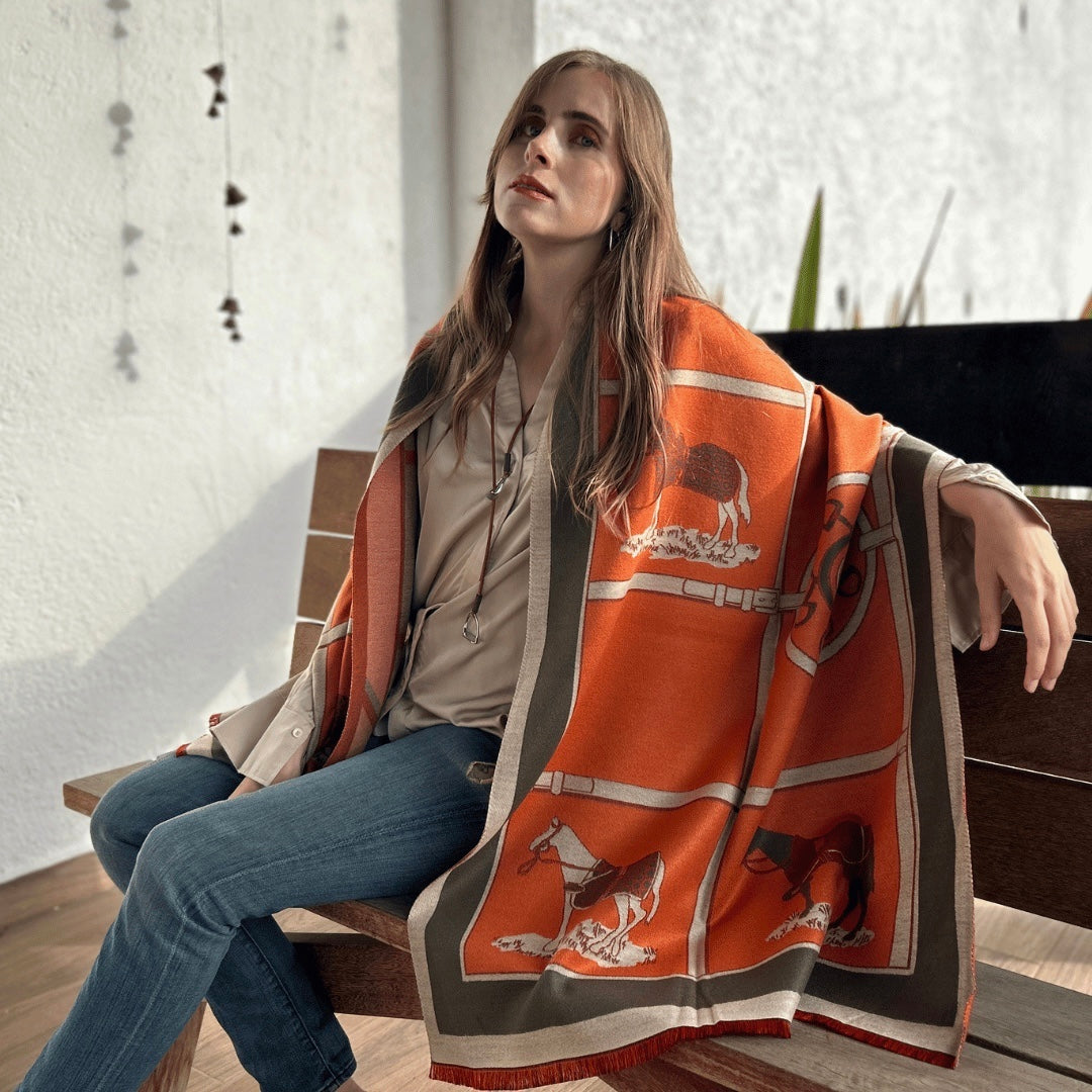 Pashmina elegante diseño ecuestre