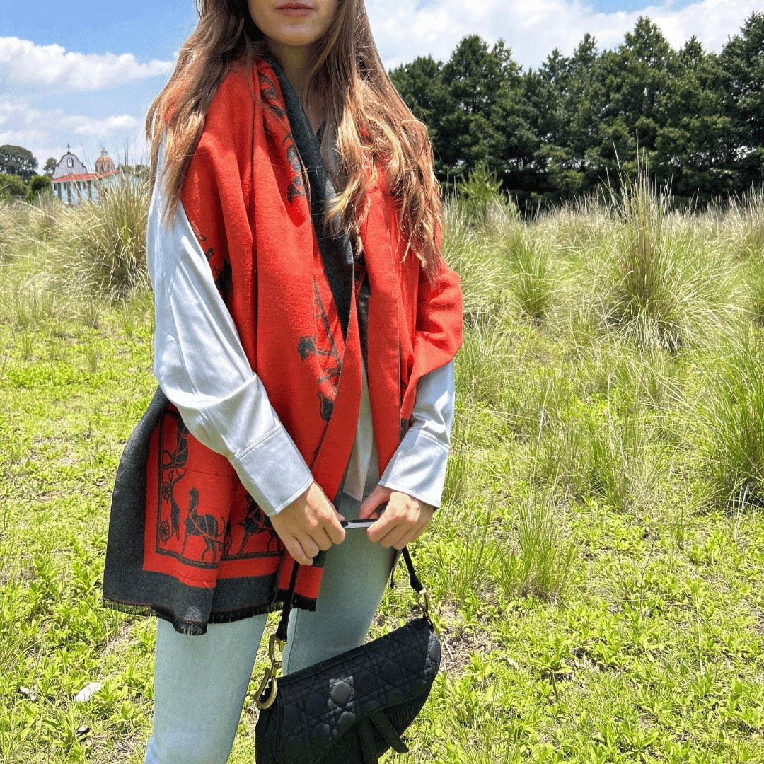 Pashmina elegante diseño ecuestre